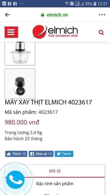 MÁY XAY THỊT ELMICH 2 LÍT