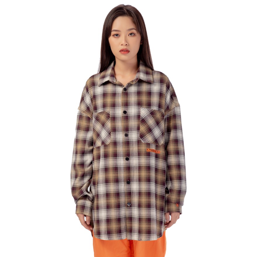 5THEWAY® /stroke/ BIG LOGO FLANNEL SHIRT™ in PURPLE/ORANGE aka Áo Sơ Mi Form Flannel Nâu