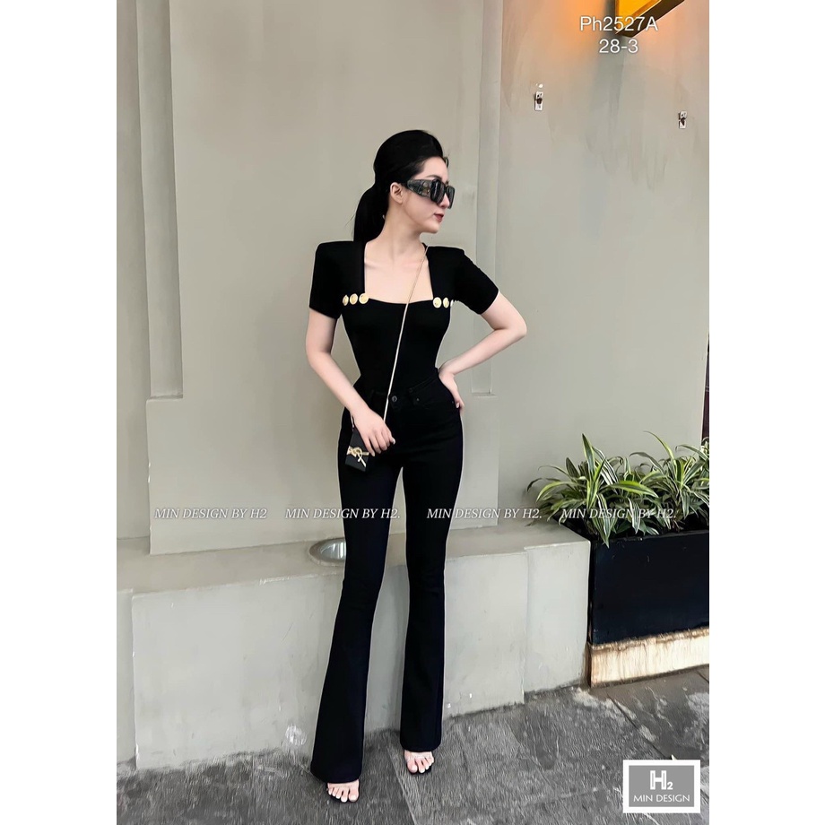 Áo Phông Cổ Vuông Cúc Ngực Chất Cotton Dẻo Lên Dáng Sang Chảnh Dễ Mix Đồ 153