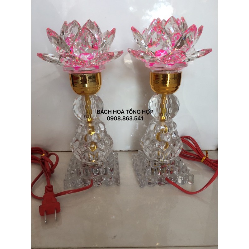 Cặp đèn thờ đá pha lê tự động đổi màu cao 25cm