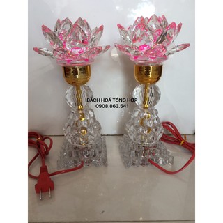 Cặp đèn thờ đá pha lê tự động đổi màu cao 25cm