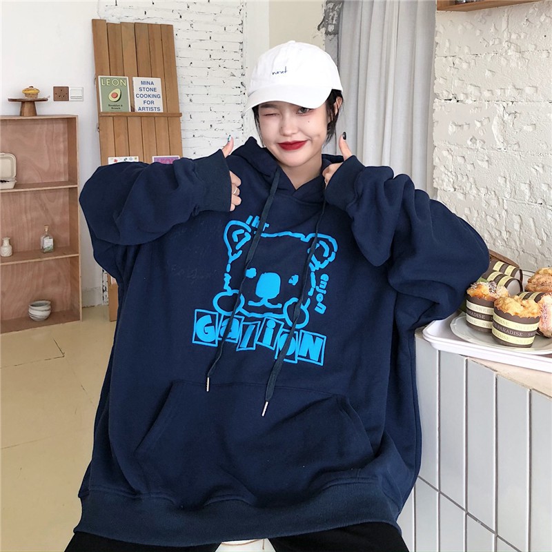 [Áo hoodie nữ form rộng]  Áo hoodie nữ form rộng dài oversize quảng châu vải nỉ in hình chất
