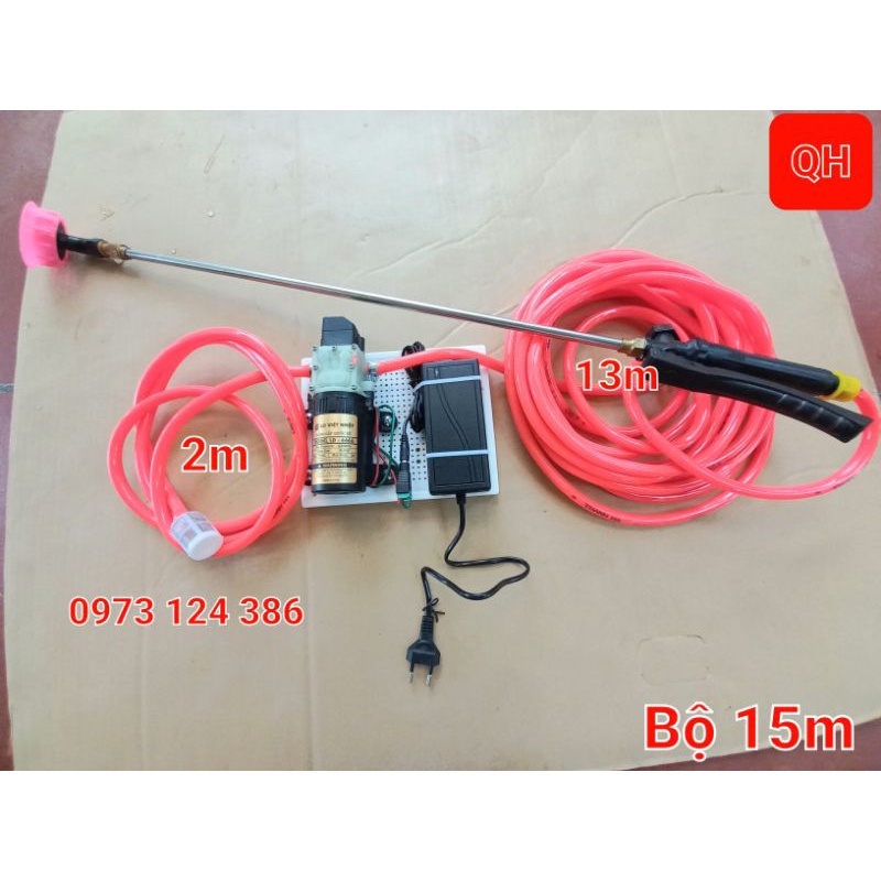 Máy bơm tăng áp mini 12v, Máy bơm phun sương 12v Tưới Cây Cảnh( bơm đầu trắng,khóa bóp)