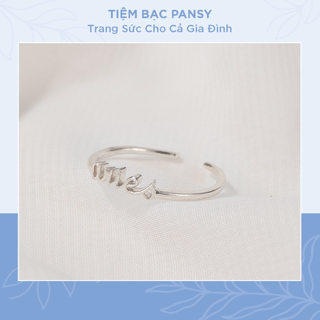 Nhẫn bạc nữ PANSY khắc tên theo yêu cầu - Nhẫn nữ bạc khắc chữ độc đáo, thiết kế hở freesize