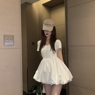 Đầm ngắn xòe cổ vuông tay ngắn ôm ngực công chúa tiểu thư ulzzang ( 2 màu )