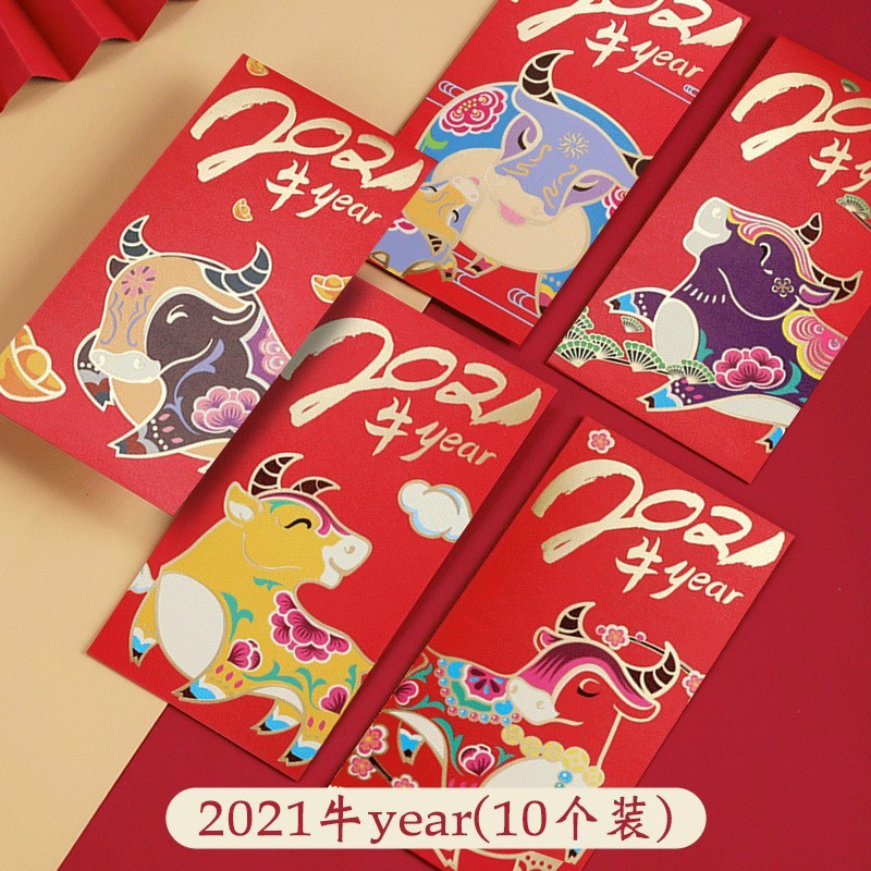 PVN24002 Set 10 bao lì xì con trâu đỏ 2021 T2 Giá Rẻ