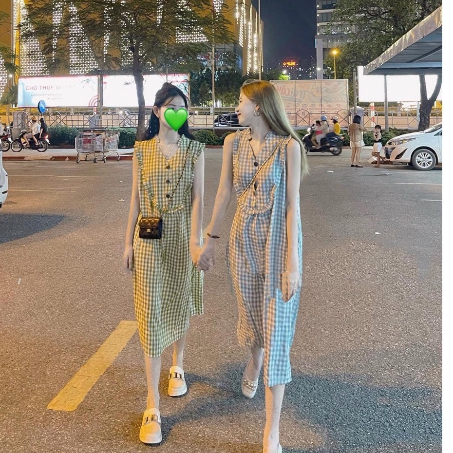 : Váy thô kẻ caro vintage dáng suông cổ bèo cực xinh kèm ảnh thật LOLLA FASHION