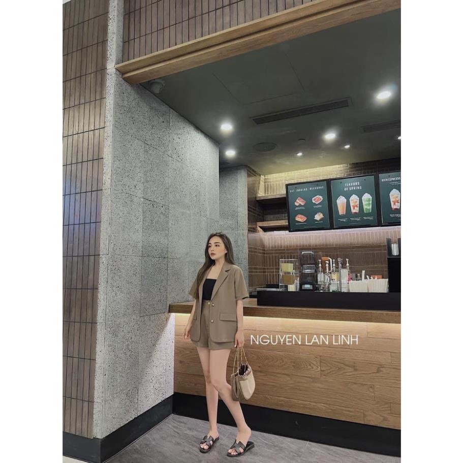 SÉT VEST SƠ MI NÂU MIX QUẦN SHORT ĐÙI