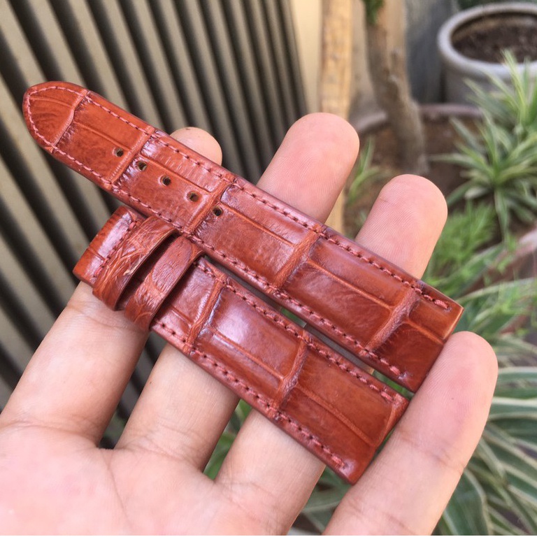 Dây đồng hồ da cá sấu đốt tre-khâu tay thủ công D103 size 18mm, 20mm, 22mm, 24mm-Bụi leather