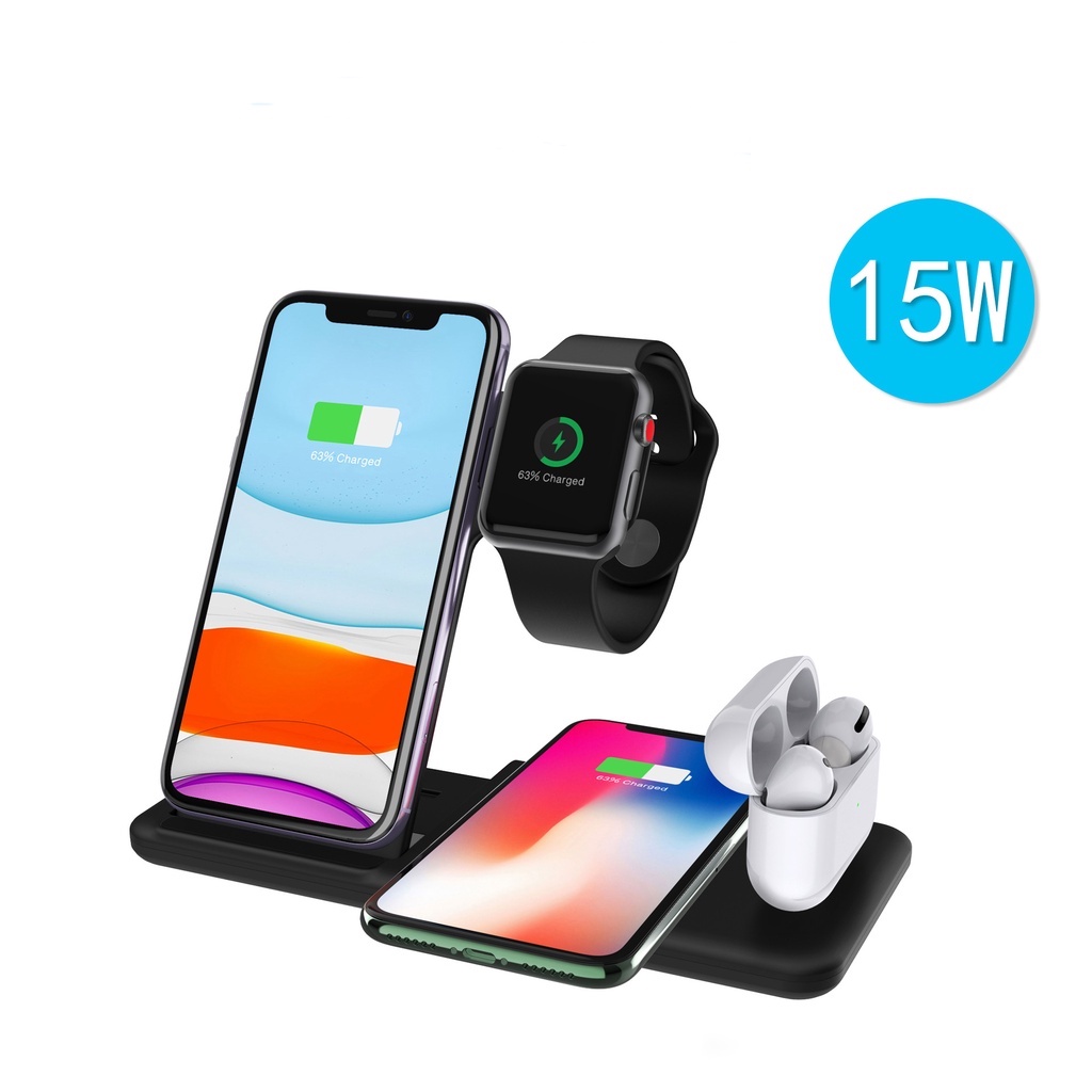 Sạc không dây 3 in 1 Dùng được cho tất cả các loại điện thoại có hỗ trợ sạc không dây & Apple Watch & Airpod