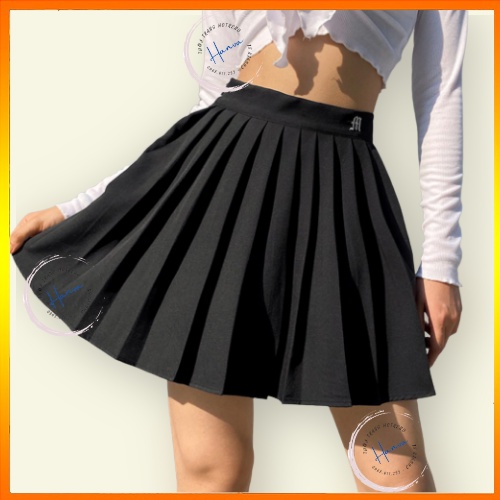 Chân Váy Tennis Xếp Ly Nhỏ Lưng Cao Chất Đũi Lụa Thêu Chữ Phong Cách Hàn Quốc Ulzzang Hanva