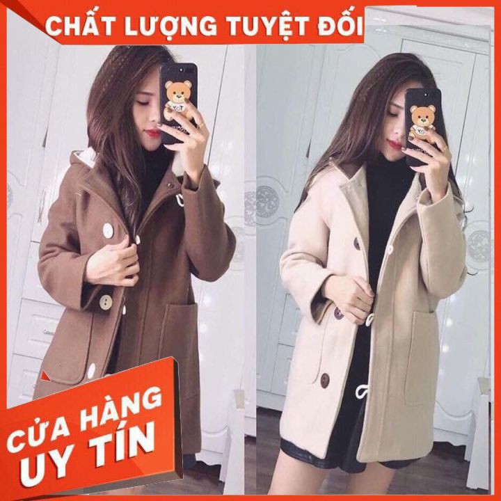 Aó Dạ Hàng Quảng Châu Phong Cách Hàn Quốc hàng 2 lớp, chất dạ dày Mịn và Ấm,có mũ vs khuy cài ( áo khuy cài)