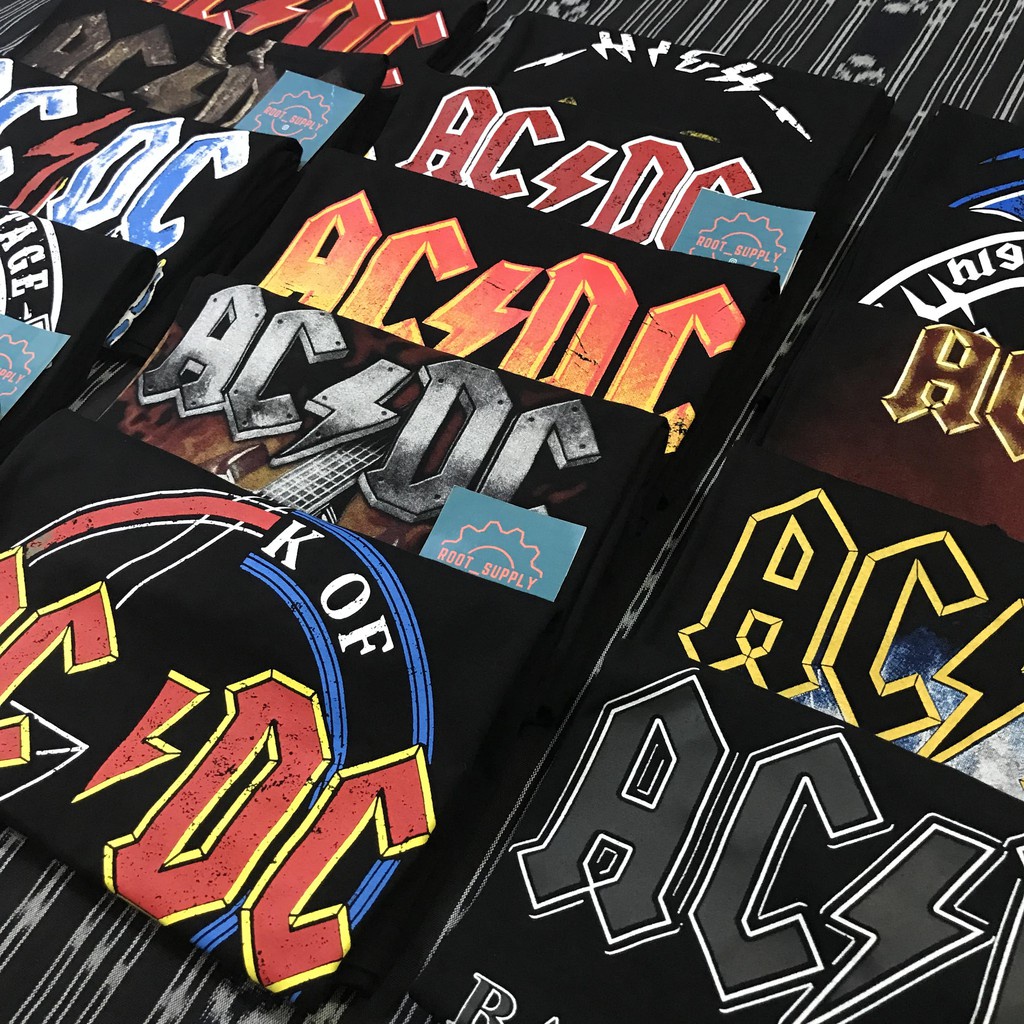 H&m acdc premium t-shirt free sticker tee lelaki black large plus size xs-xxxl 100% cotton dành cho nam giới quà tặng sinh nhật thông thường