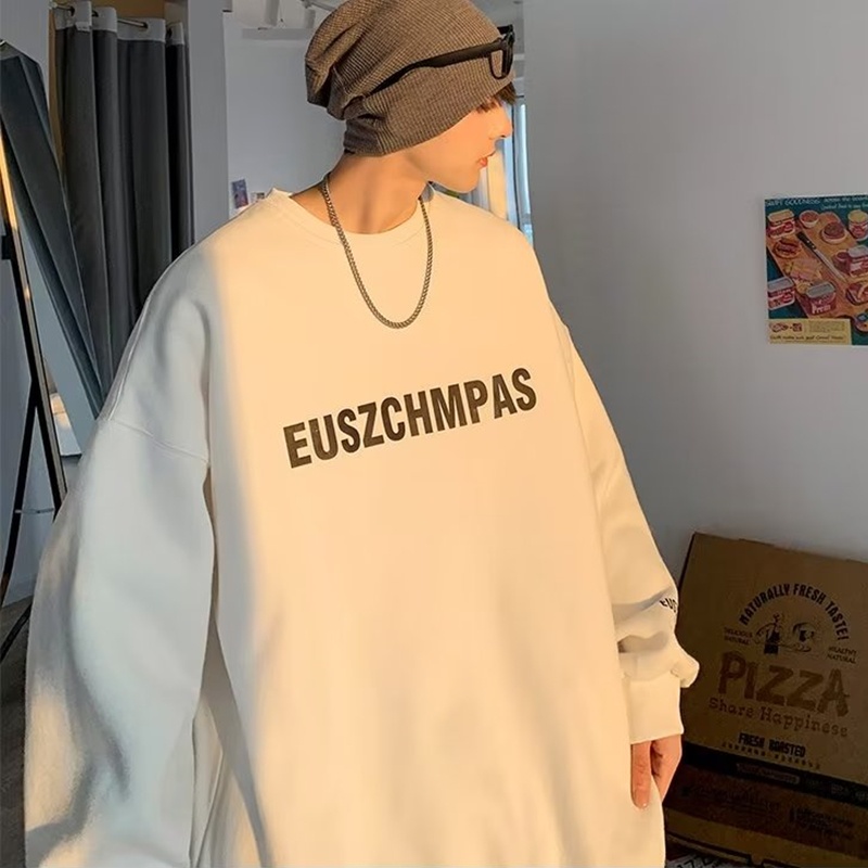 Áo Nỉ Cổ Tròn Dáng Rộng In Chữ Đơn Giản Thời Trang Thu Đông Hàn Quốc Cho Nam Cỡ M-5XL