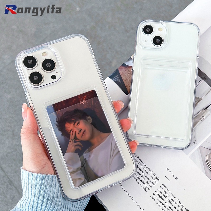 Ốp điện thoại TPU mềm trong suốt có ví đựng thẻ DIY cho iPhone 13 12 11 Pro Max Mini XR XS Max X 8 7 6 6s Plus SE 2020