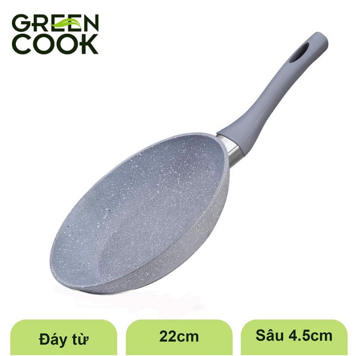 Chảo Vân Đá Đáy Từ Chống Dính 22cm Green Cook - GCP01-22IH