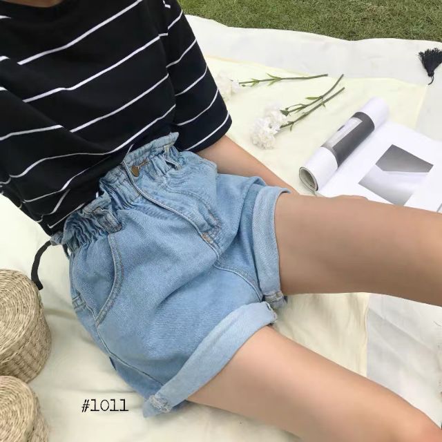 Quần Short Nữ Jean Lưng Thun Có Dây Kéo Size Nhỏ Đến Size Đại MS1011