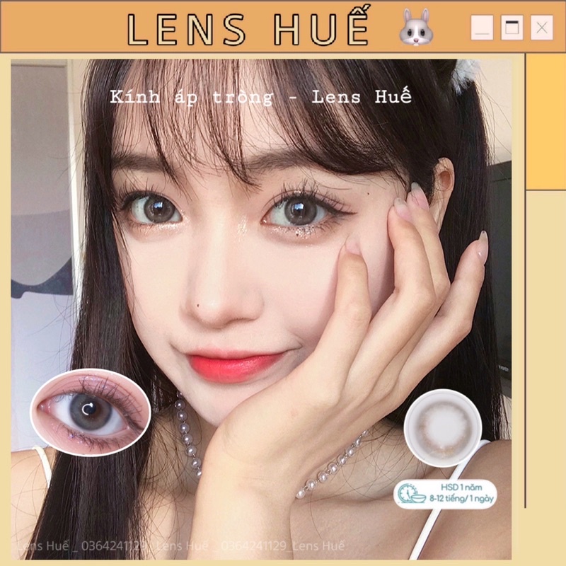 Lens Xám pha tím nhẹ có nhũ 0 độ - xám tone Tây nhẹ hợp make up - Lens Huế