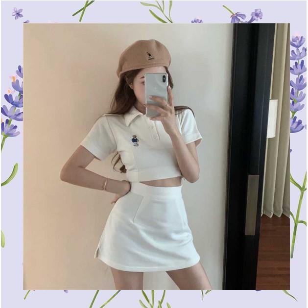 Set Áo Váy Polo Thêu Hình Dễ Thương Famos
