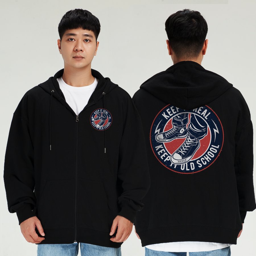 Áo khoác hoodie zip khóa kéo chống nắng vải cotton da cá dầy phong cách Old School kk9001