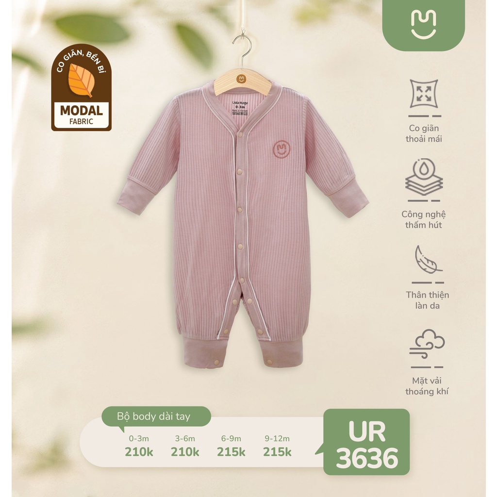 Bộ body cúc giữa cho bé sơ sinh Ualarogo 0-12 tháng vải Modal mềm mịn kháng khuẩn co giãn 3636