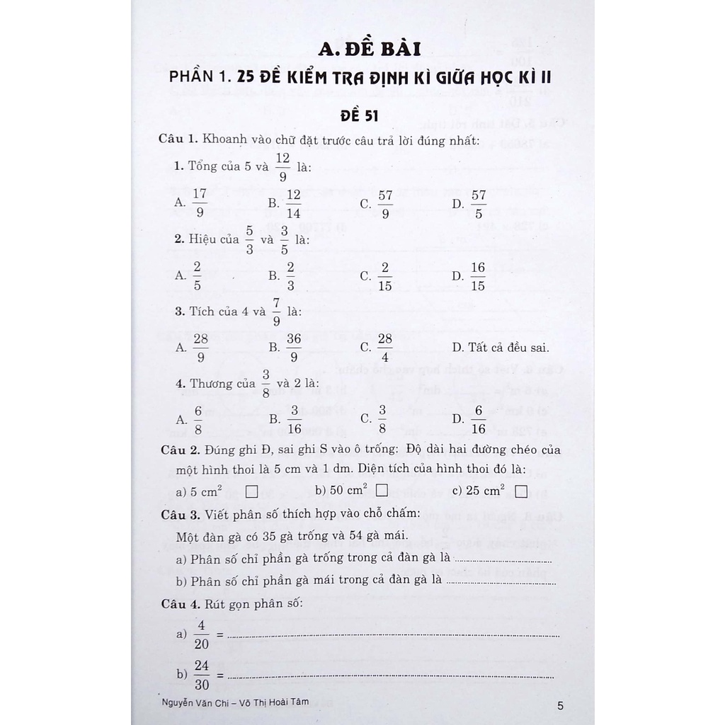 Sách Đề Kiểm Tra Định Kì Toán Lớp 4 - Tập 2