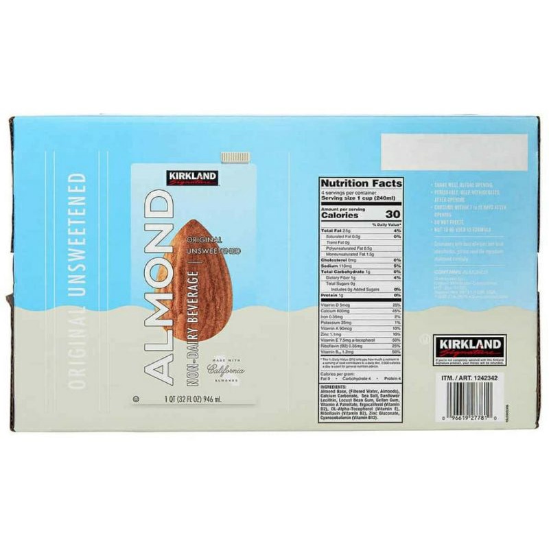 Thùng 12 hộp sữa hạnh nhân không đường Organic Almond Non-Dairy Beverage Original Unsweetened 946ml của Mỹ