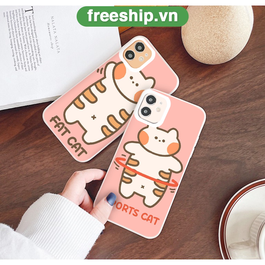 Ốp điện thoại iphone bộ 3 chú mèo tập thể dục ngộ nghĩnh viền vuông ốp iphone 6/7/8/se2020/x/xs/xr/xsmax/11pro/12pro/13