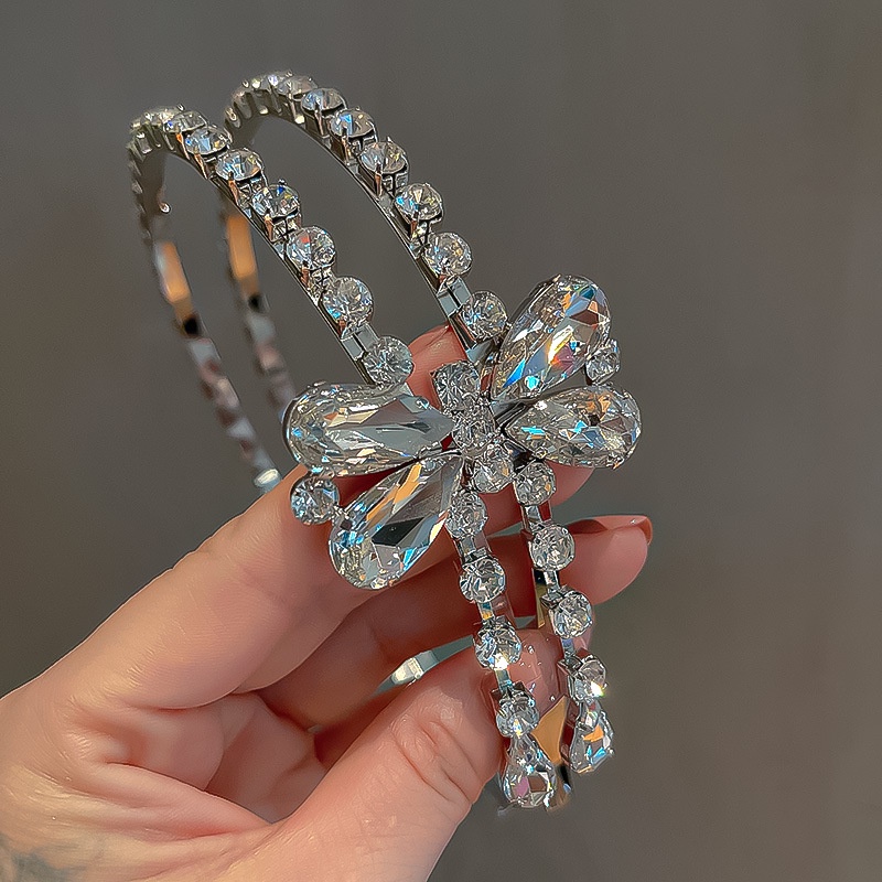 Cài tóc nơ đính đá zircon hai lớp phong cách Âu Mỹ thời trang dễ phối đồ