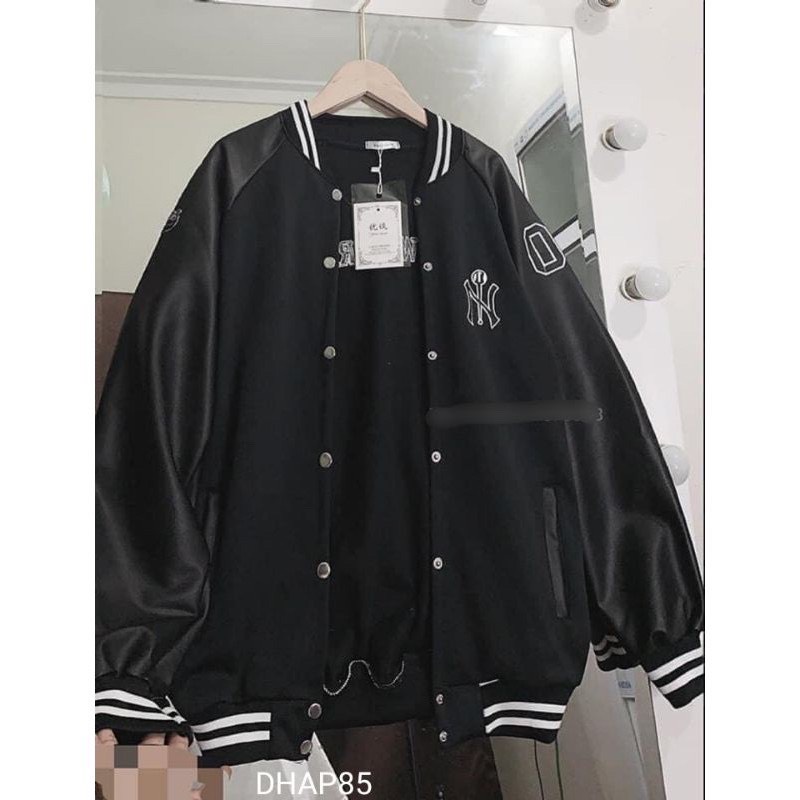 ÁO KHOÁC GIÓ BOMBER NAM NỮ CÚC BẤM FORM ĐẸP - ÁO KHOÁC BOMBER PHỐI TAY DA CAO CẤP