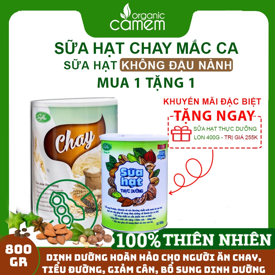 [TẶNG SỮA HẠT 255K] Sữa Chay Soyna - Sữa hạt soyna cho người ăn chay- Vị cacao đường cỏ ngọt dễ uống - Lon 800g