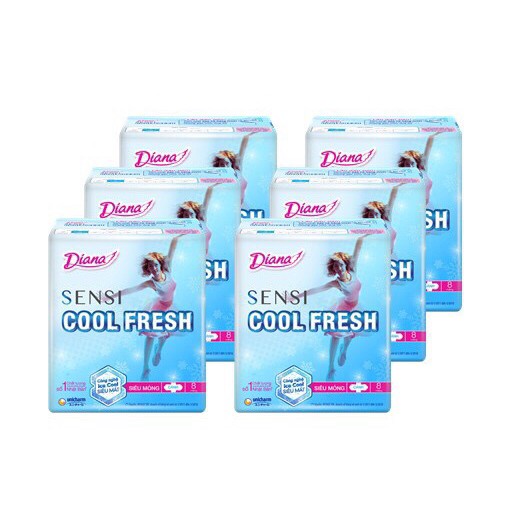 Bộ 6 gói băng vệ sinh diana sensi cool loại mỏng có cánh( 8 miếng / 1 gói)