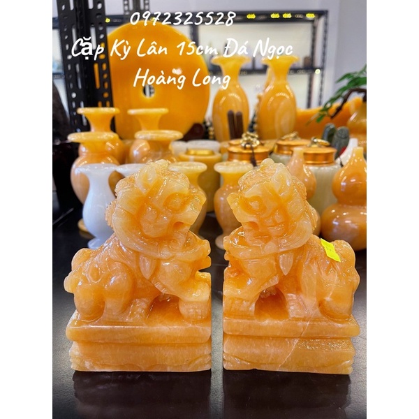 Cặp Kỳ Lân Đá Ngọc Hoàng Long Cao 20cm - Nặng 7kg