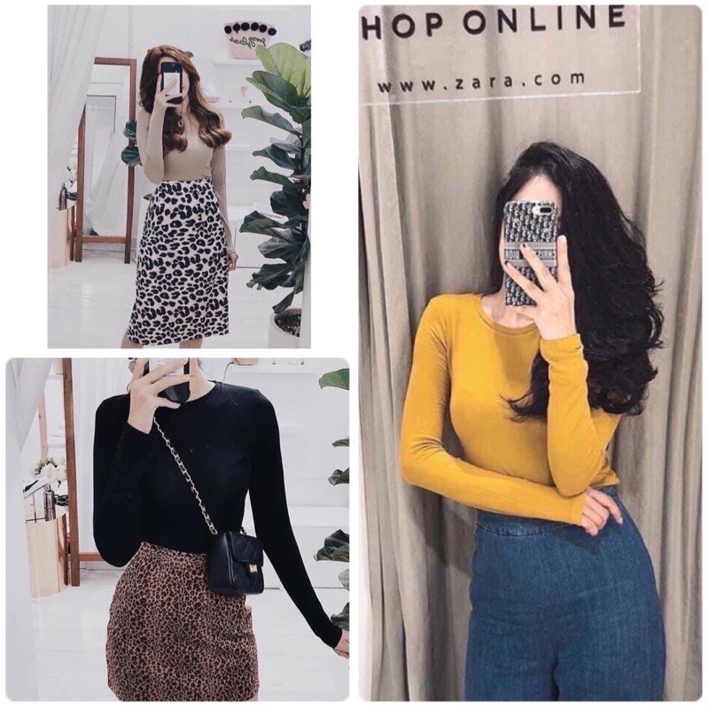 Áo thun ôm nữ 🦋 Áo thun body dài tay cổ tròn basic cotton tàu Siêu Mịn 3 Màu Đen Vàng Be Hàn Quốc 🦋