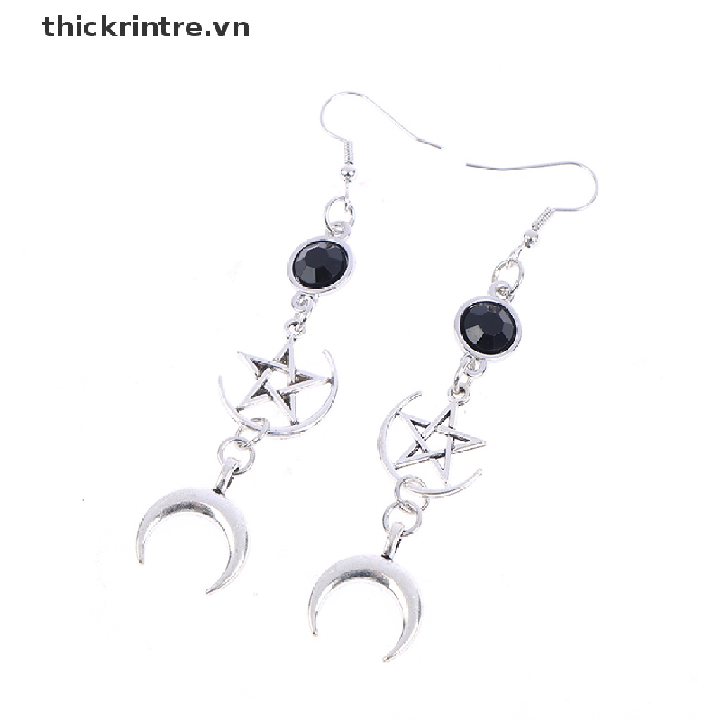 Bông Tai Đính Đá Đen Và Ngôi Sao Mặt Trăng Phong Cách Gothic