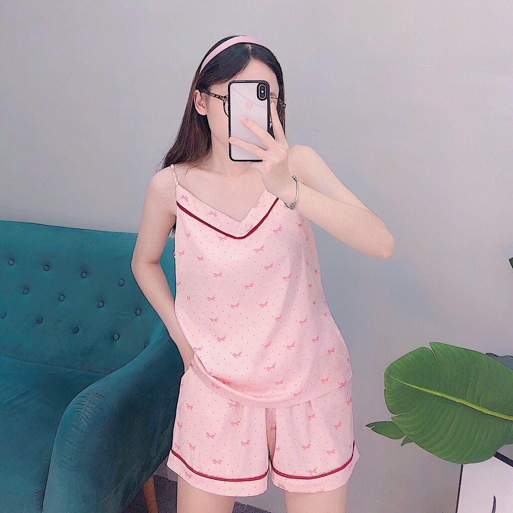 Đồ mặc nhà nữ, bộ pyjama nữ mặc nhà vải Satin họa tiết đẹp dễ thương