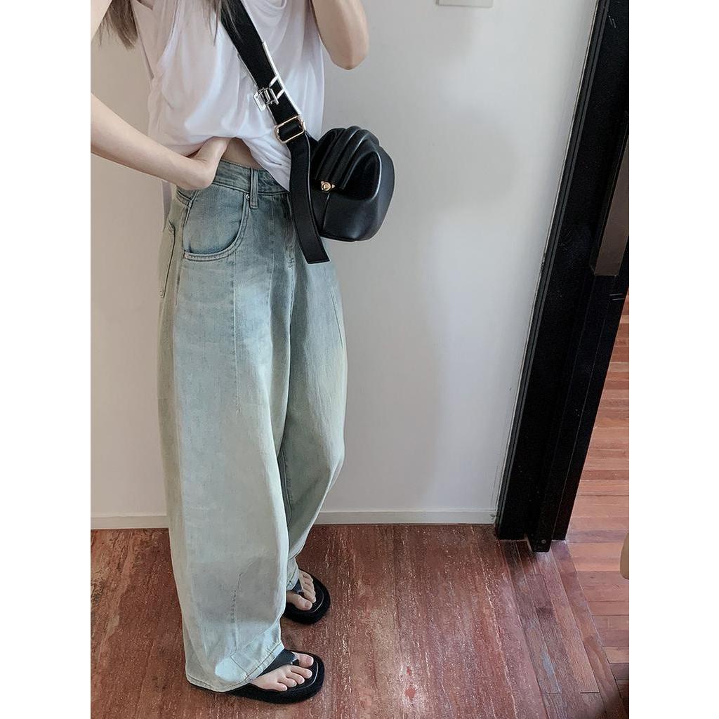 Quần denim Peppermint 54726 ống rộng phong cách retro cá tính thời trang mùa hè dành cho nữ