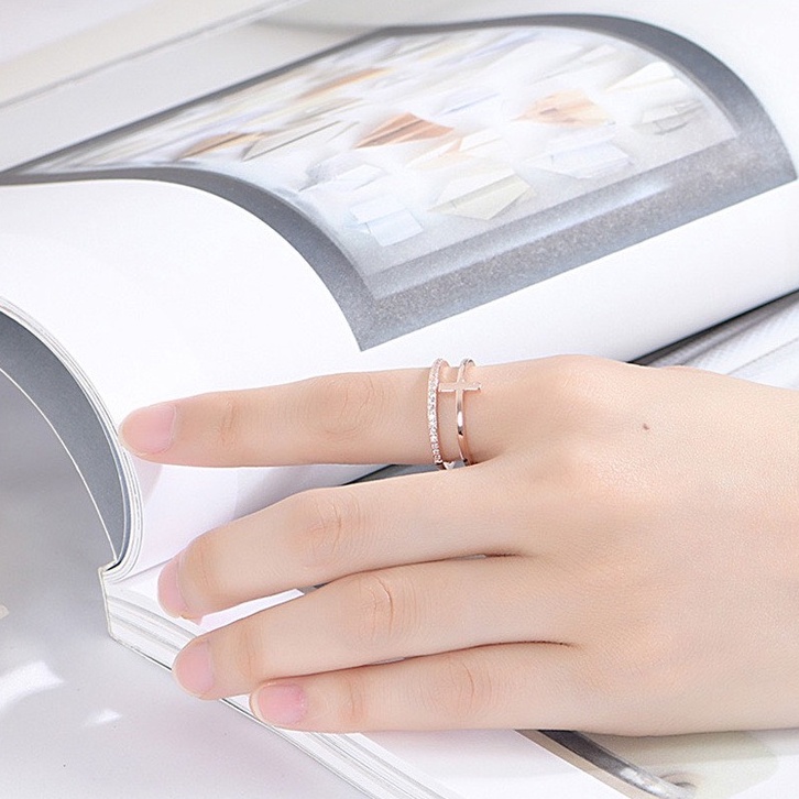 Nhẫn Nữ Chữ Thập Đính Đá Nhân Tạo Phong Cách Hàn Quốc R09