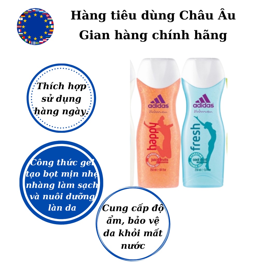 Sữa tắm nữ Adidas cấp ẩm dưỡng da lưu hương thơm lâu nội địa Châu âu