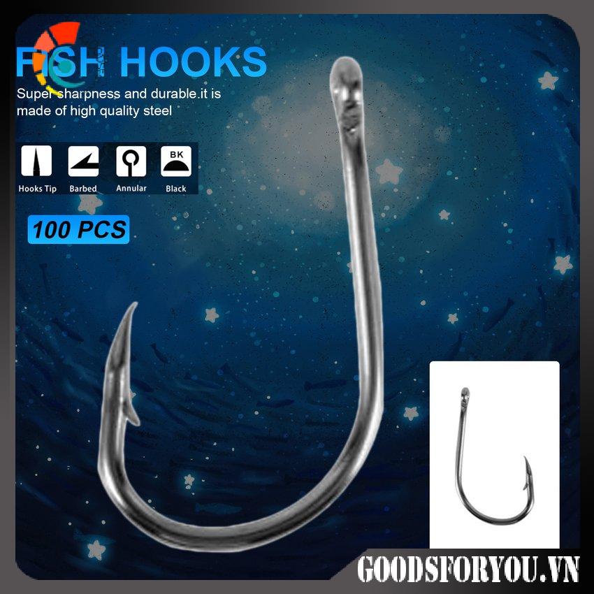 100 Móc câu cá 10 size 3# - 12# màu bạc/đen kèm hộp đựng