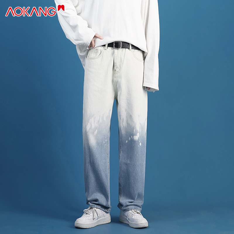 Quần denim AOKANG ống rộng màu gradient thời trang mùa hè dành cho nam