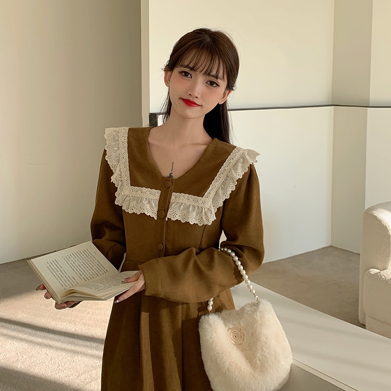 Đầm midi chữ A SUXI tay dài cỡ lớn thời trang mùa thu mới dành cho nữ