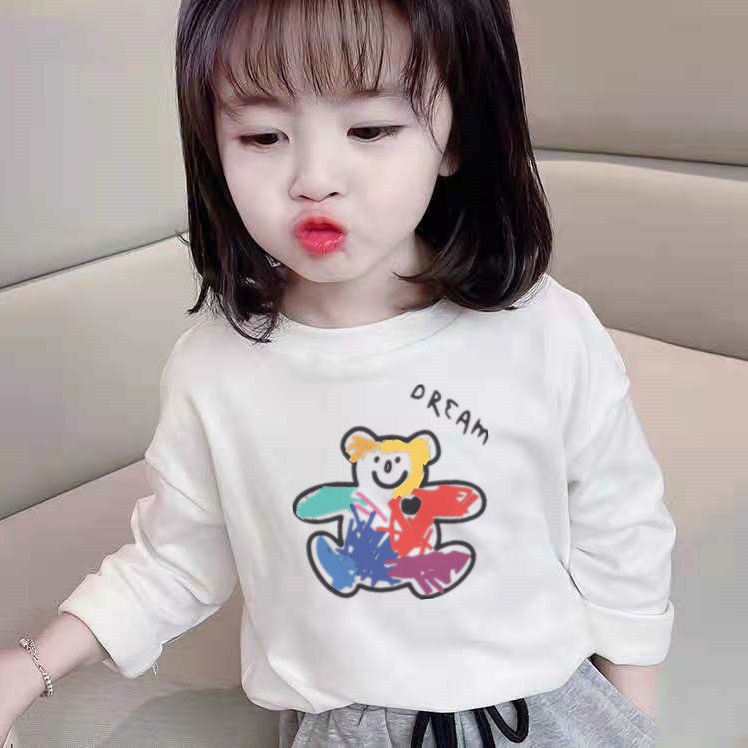 Áo thun tay dài 100% cotton thời trang xuân thu Nhật Bản và Hàn Quốc màu trắng cho bé trai và bé gái