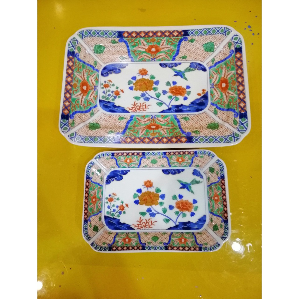 Cặp đĩa ngũ sắc nội địa Nhật, size 30*20 và 20*15cm (mã 922)