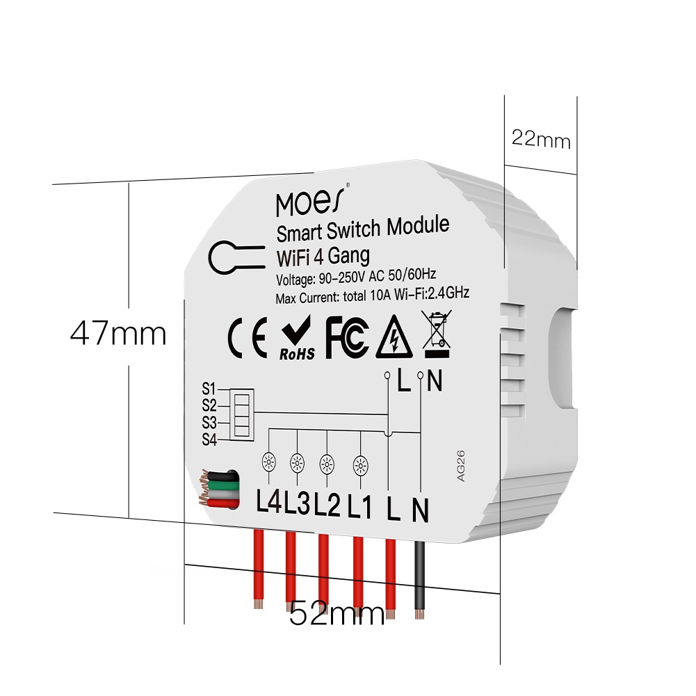 Công TắC ĐèN WiFi Thông Minh 4 Gang 1 / 2 Chiều ĐiềU KhiểN Từ Xa Cho Alexa Google KèM Phụ KiệN