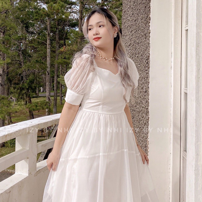 [Mã SKAMA06 giảm 8% tối đa 50K đơn 250K] VÁY ĐẦM TRẮNG CÔNG CHÚA BIGSIZE VẢI VOAN TAY BỒNG - CLOUDY DRESS - IZYBYNHI