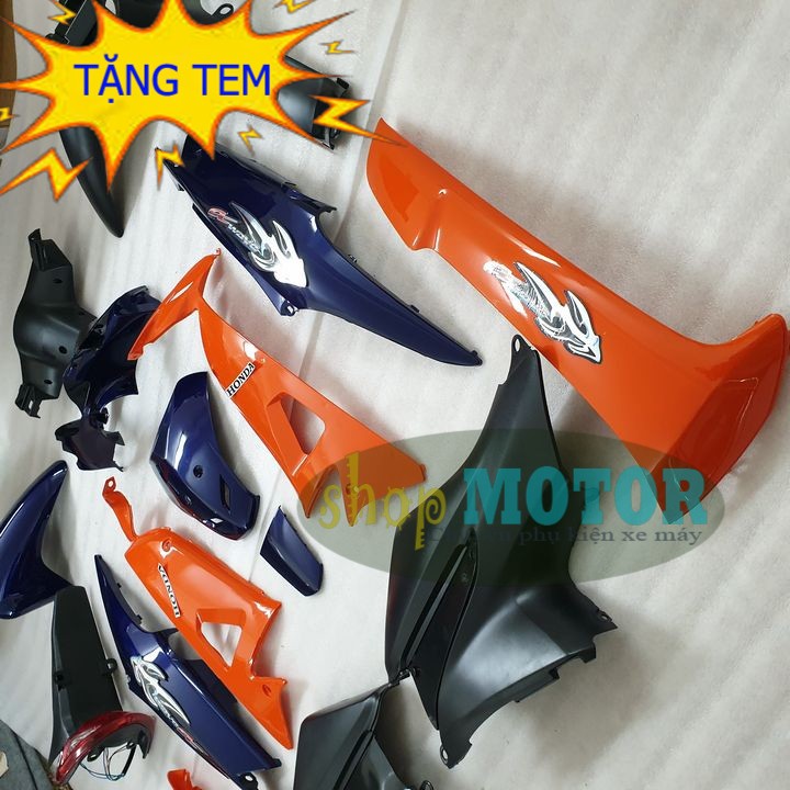 Dàn áo xe Wave S100, Wave RS, Wave Anpha [ĐẦY ĐỦ TEM XE]-màu TÍM CAM REPSOL cho xe đời 2006 đến 2016