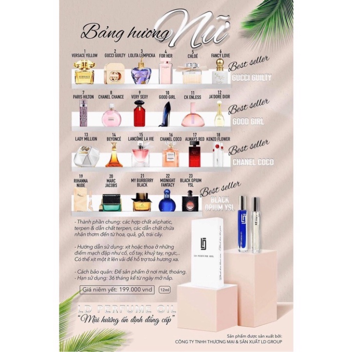 Nước Hoa Pháp  Midnight Fantacy Nữ - Dầu Thơm LD Perfume OIL Mùi Hương  Huyền Bí  Ngọt Ngào Quyến Rũ