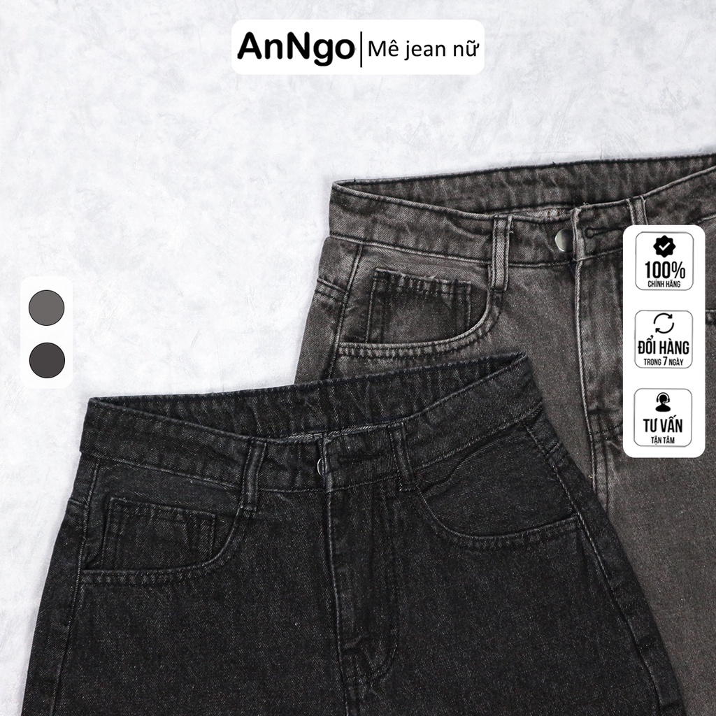 Quần jean nữ baggy trơn chất vải Jean Denim không co giãn, bền màu AnNgo - AT174