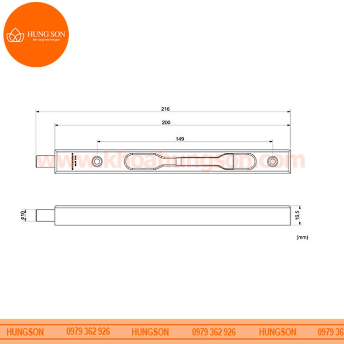 CHỐT ÂM CỬA GỖ INOX SUS 304 HUY HOÀNG 200MM